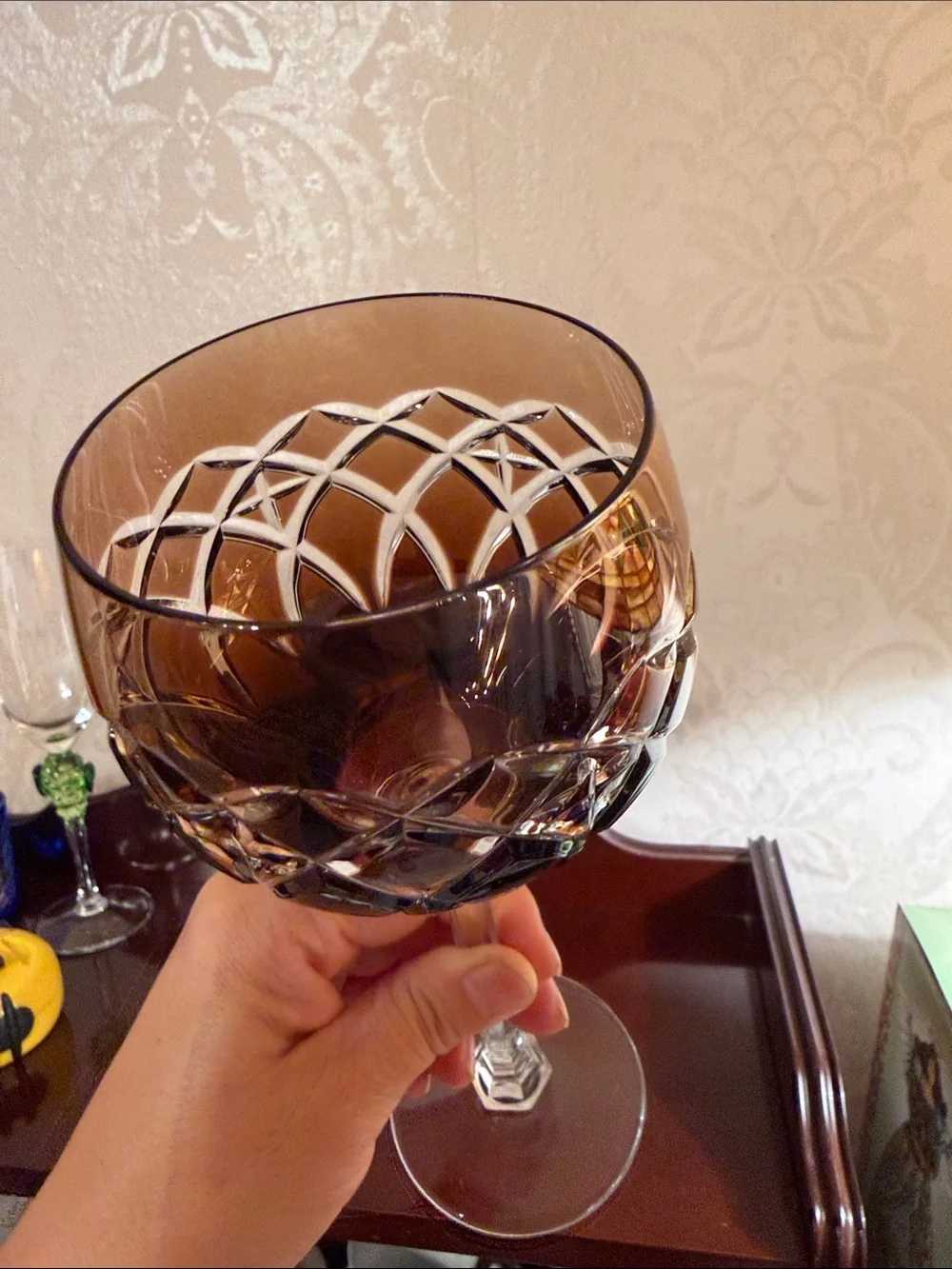 Pair Vintage Cut to clear Glass Wine Goblets